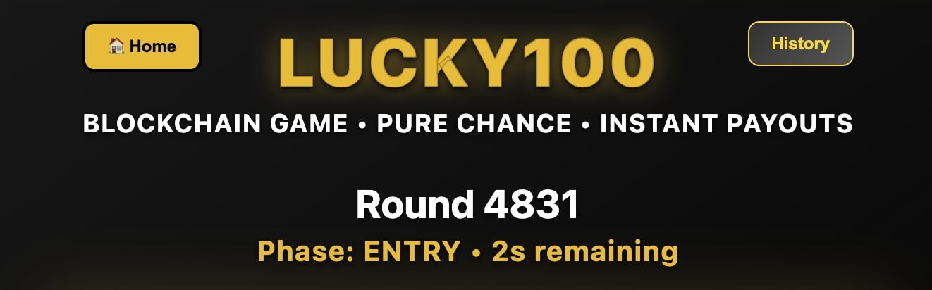 Lucky100 - Live blockchain prediction game interface