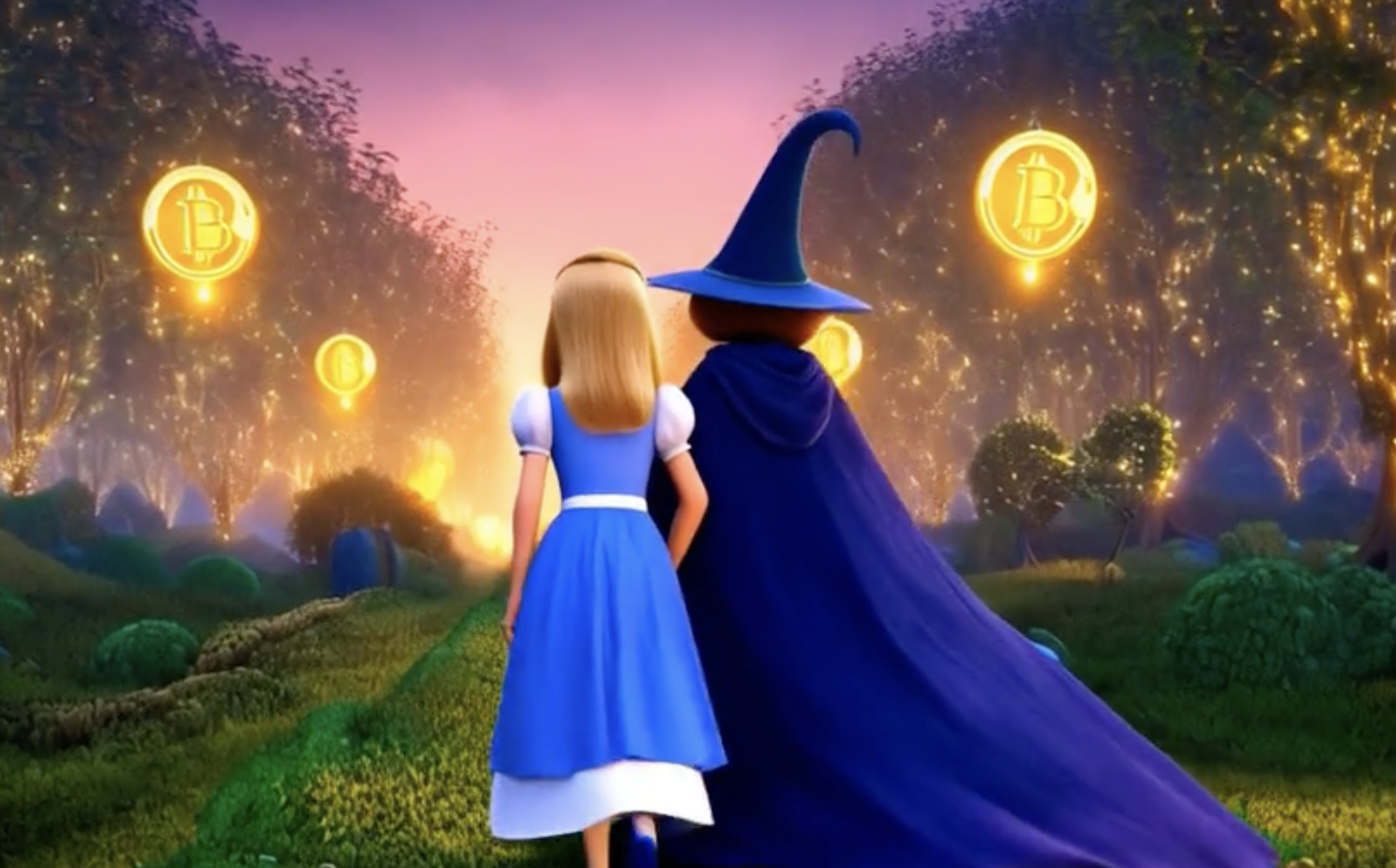 Bitcoin Magic Kitchen - Fantasy scene with Alice and wizard